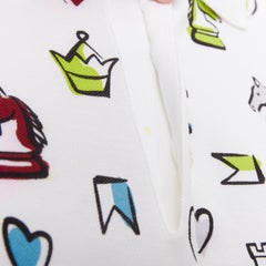 HERMES 2022 white multicolor animal chess print playgrounds cotton polo shirt S