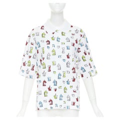 HERMES 2022 white multicolor animal chess print playgrounds cotton polo shirt S