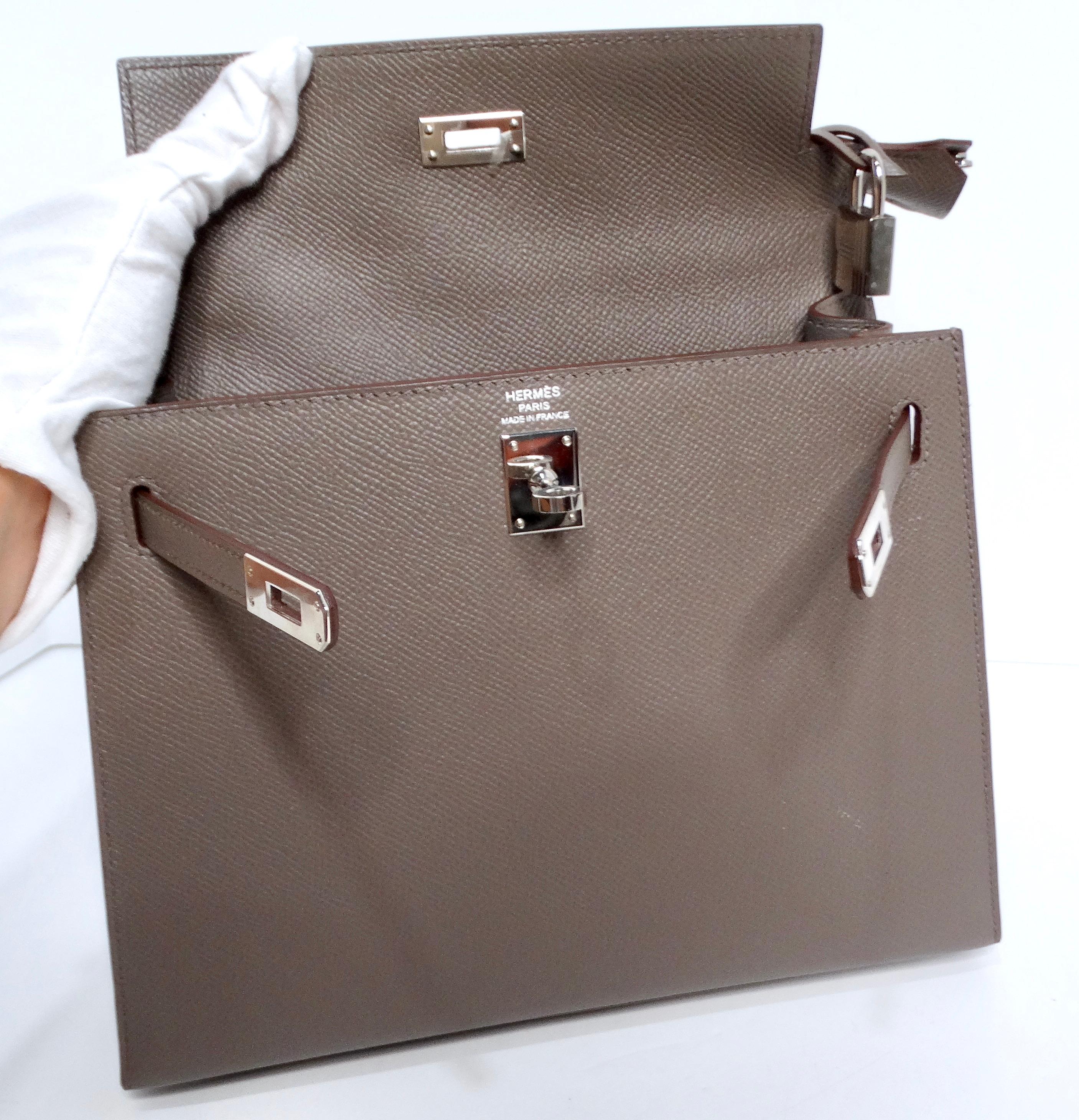 Hermes 2023 Kelly Grigio Epsom Sellier 25 Con Hardware Palladio in vendita 9