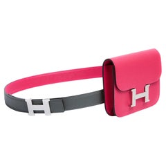 Hermès 2024 Constance Slim Pochette Ceinture Pink Leather Bag on belt Hermes