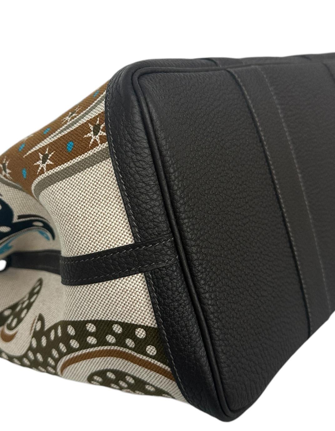 Noir Hermes 2024 Electrique Motif Canvas/ Leather Toile Garden Party 36 MM Bag