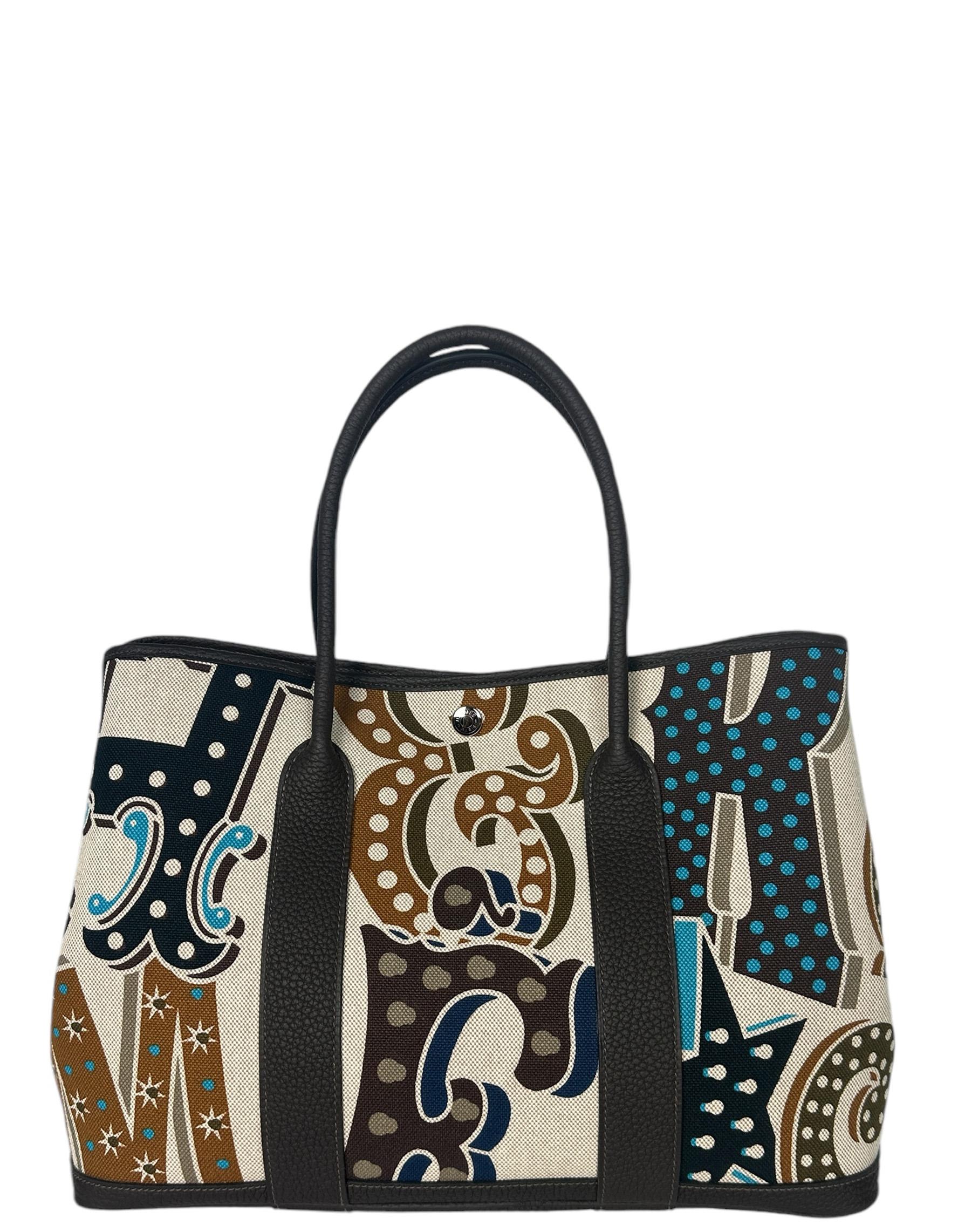 Hermes 2024 Electrique Motif Canvas/ Leather Toile Garden Party 36 MM Bag Neuf à New York, NY