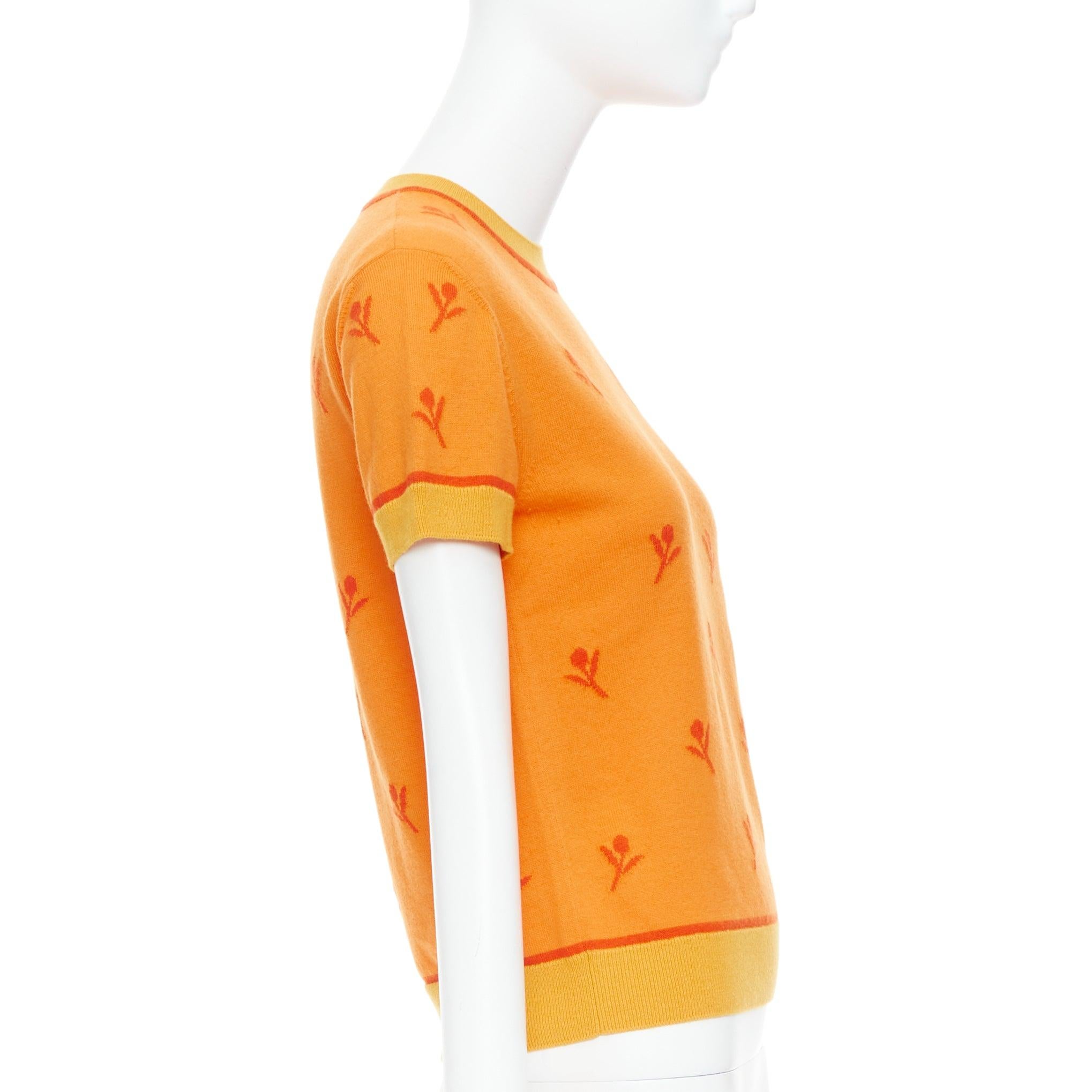 Orange HERMES 2024 Etriers orange pull brodé floral en laine et cachemire FR36 S en vente