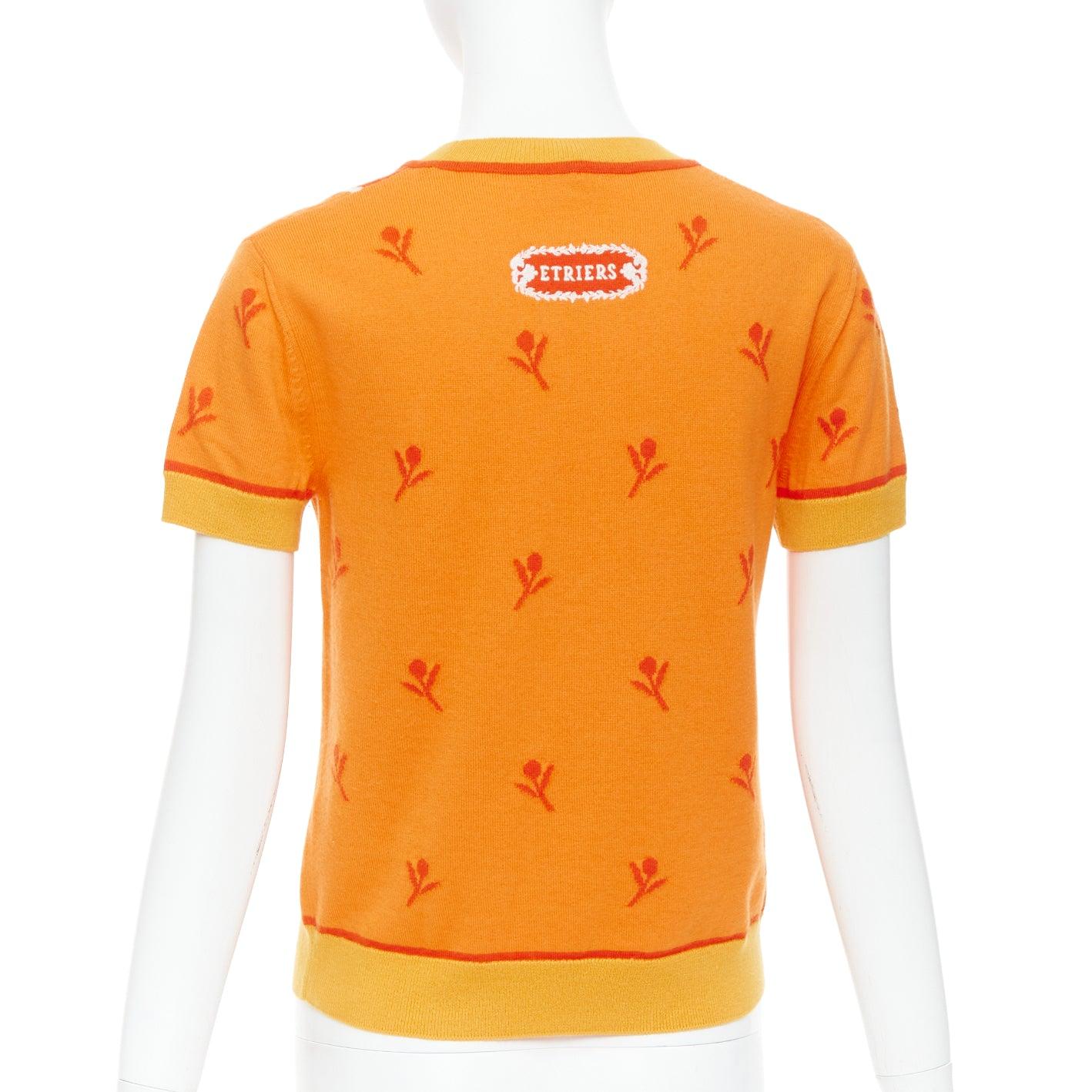 HERMES 2024 Etriers orange pull brodé floral en laine et cachemire FR36 S Pour femmes en vente