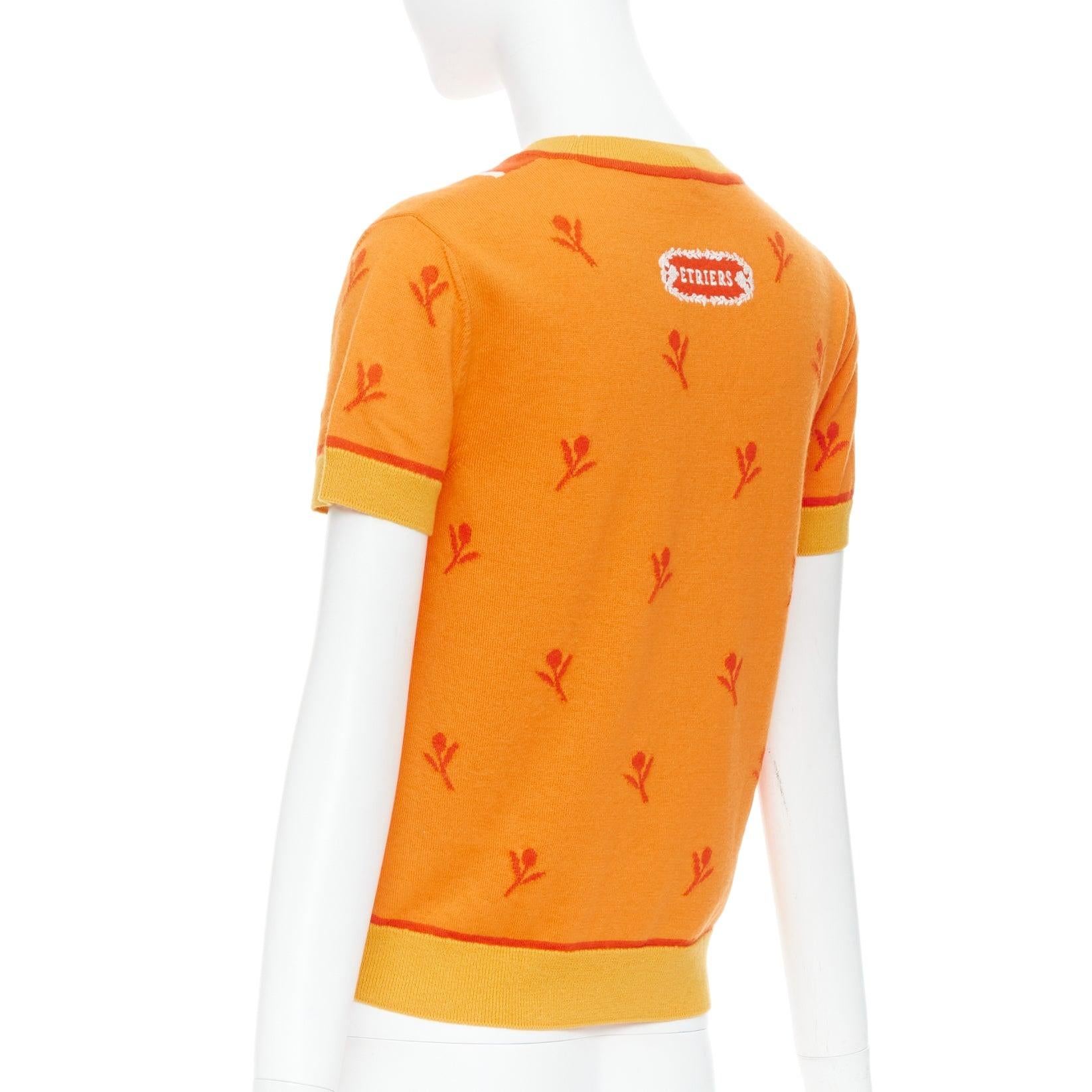 HERMES 2024 Etriers orange pull brodé floral en laine et cachemire FR36 S en vente 1