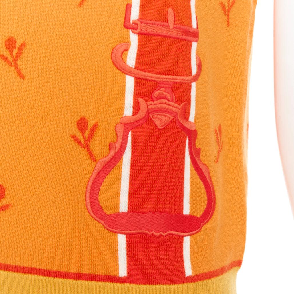 HERMES 2024 Etriers orange pull brodé floral en laine et cachemire FR36 S en vente 2