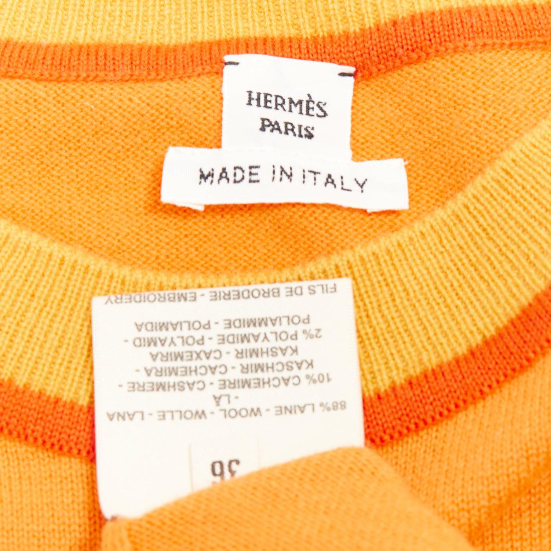HERMES 2024 Etriers orange pull brodé floral en laine et cachemire FR36 S en vente 3
