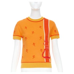 HERMES 2024 Etriers orange wool cashmere floral embroidered sweater FR36 S