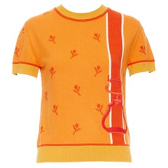 HERMES 2024 Etriers orangefarbener Pullover aus Wolle und Kaschmir mit Blumenstickerei FR36 S