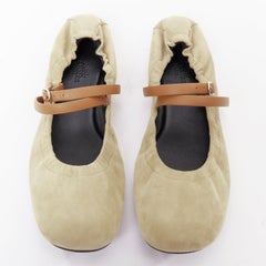 HERMES 2024 Jolly suede goatskin calfskin straps Maryjane ballet flats EU36.5
