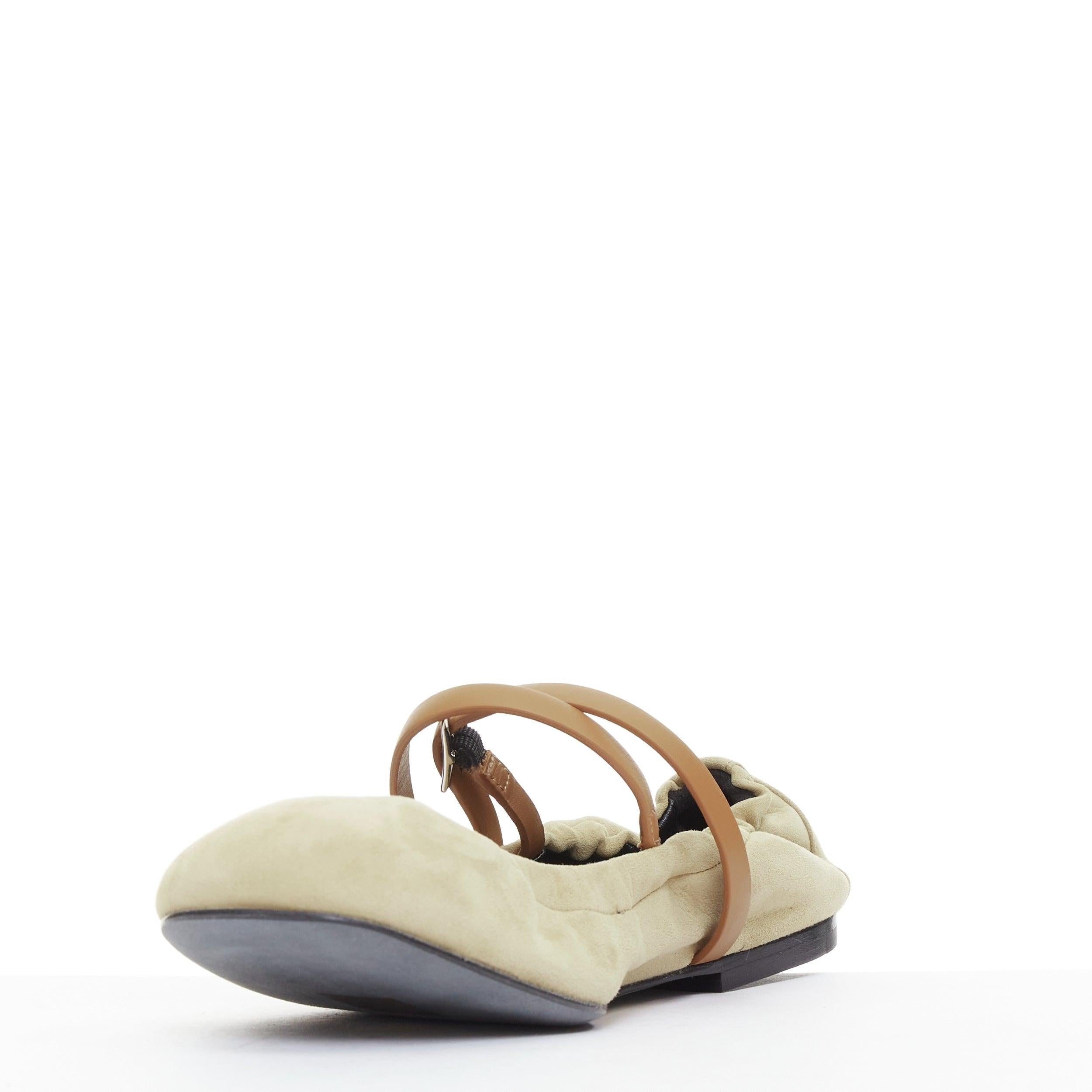De las mujeres HERMES 2024 Jolly Bailarinas Maryjane con tiras de ante y piel de cabra EU36.5 en venta