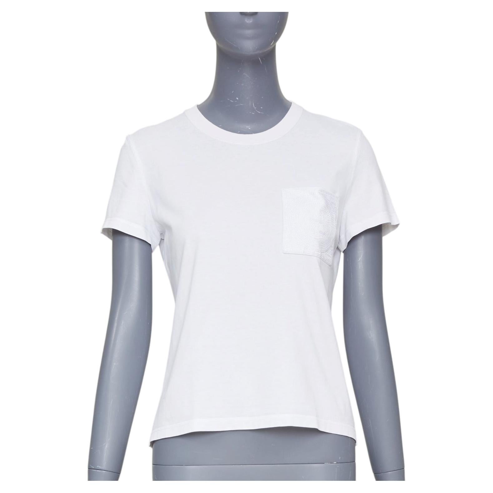 HERMES 2024 T-shirt en jersey de coton blanc avec poche en H brodée « Mosaique » FR38 M