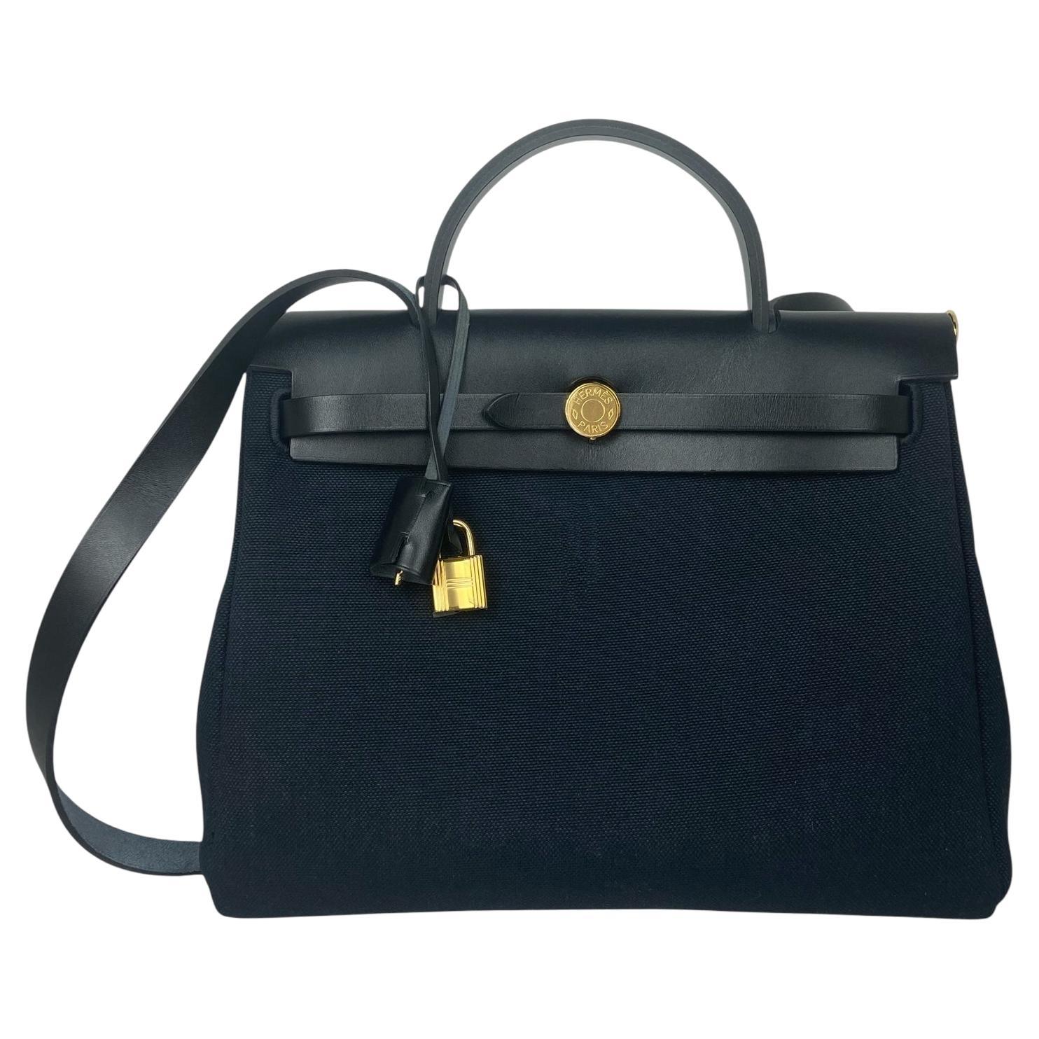 Hermes 2025 Black Toile Militaire Canvas and Leather Herbag Zip 31 Bag For Sale