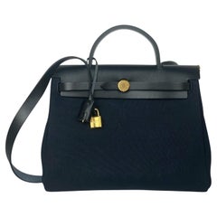 Hermes 2025 Toile Militaire noire et cuir Sac Herbag Zip 31
