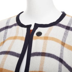 HERMES 2025 Camail Reversible navy cream checked cashmere crew cape poncho