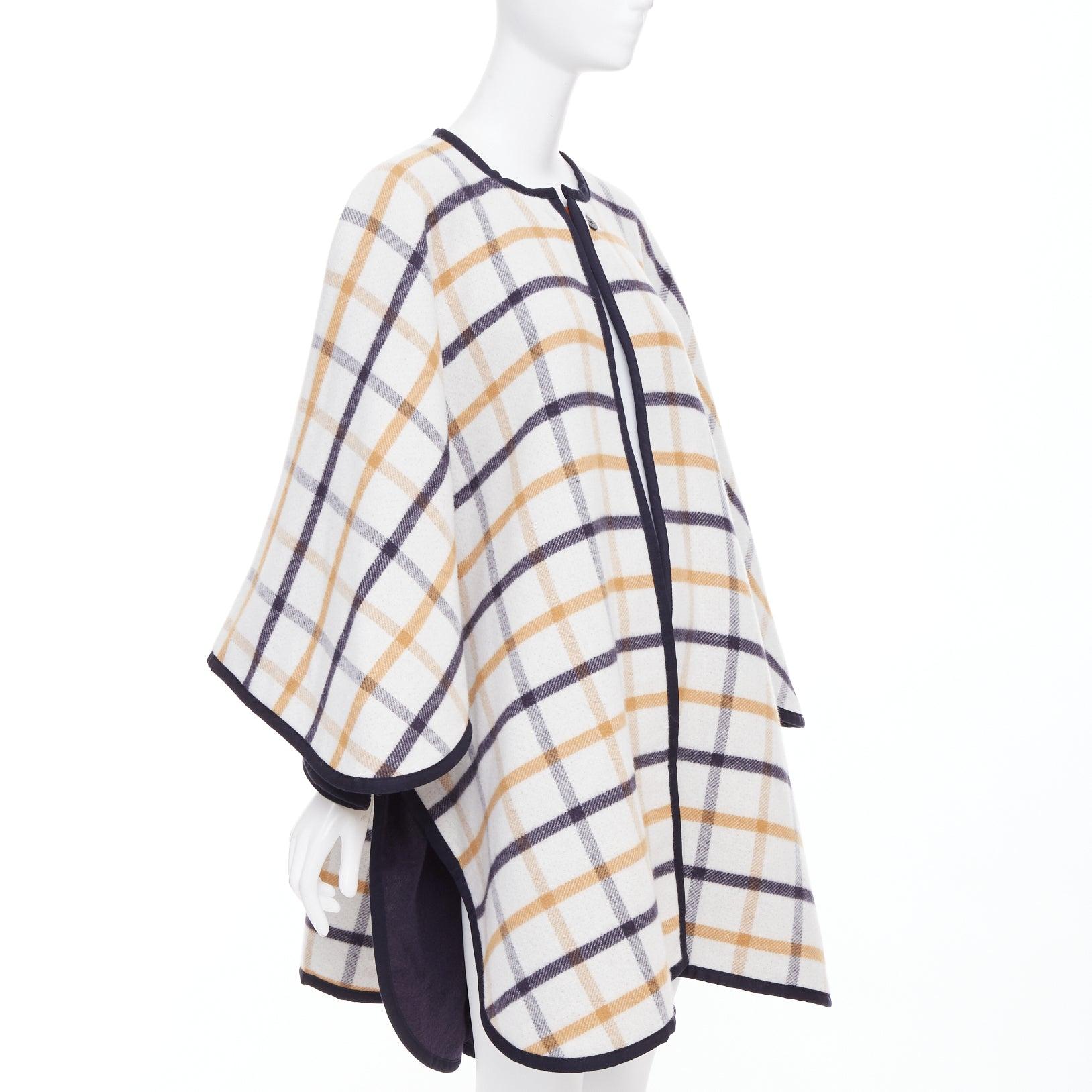 HERMES 2025 Camail Reversible azul marino crema cuadros cachemira tripulación capa poncho Gris en venta