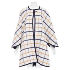 HERMES 2025 Camail Reversible navy cream checked cashmere crew cape poncho