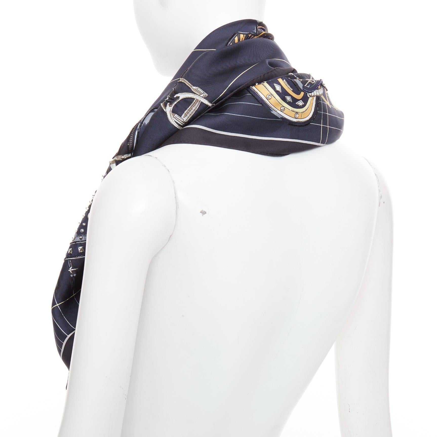HERMES 2025 Tous en Selle sciarpa ricamata 90cm 100% seta con perline applicate in vendita 1