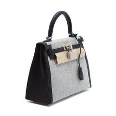 Hermès 2026 Sac Kelly 25 Sellier II Black Canvas Leather Bag Hermes New in box