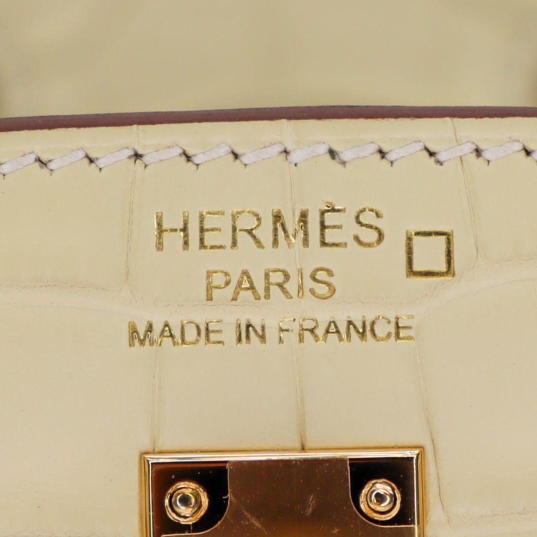 Hermès 20cm Birkin Sellier Vanille Matte Alligator Gold Hardware im Angebot 2