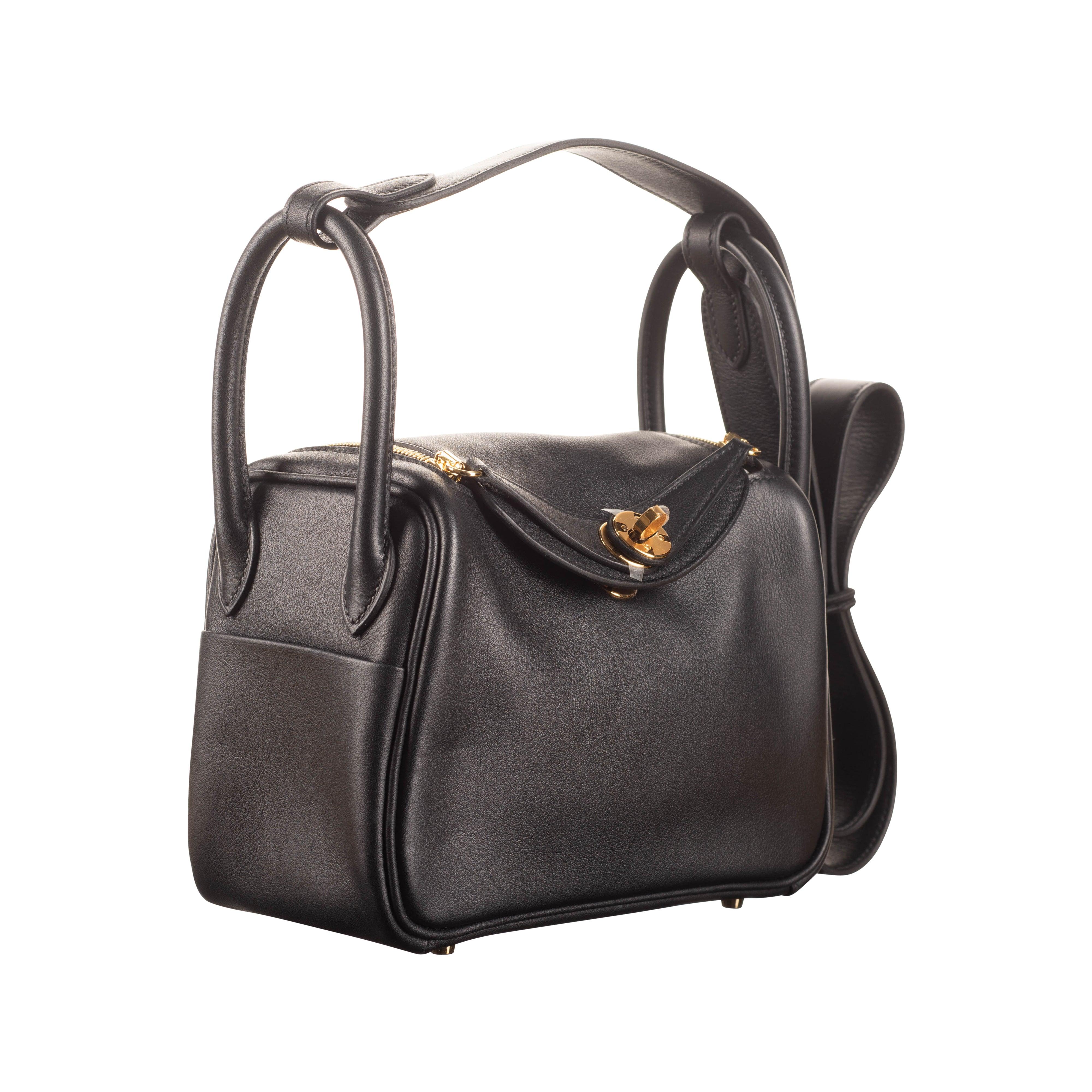 Hermes 20cm Lindy Mini Schwarz Swift Leder Gold Hardware im Angebot bei 1stDibs
