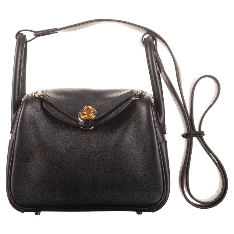 Hermès 20cm Lindy Mini Black Swift Leather Gold Hardware