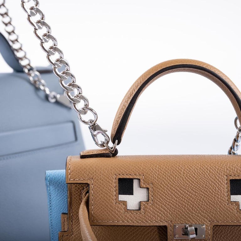 Hermès 24/24 21 Blue Lin Evercolor and Swift Leather Palladium Hardware Bag  For Sale at 1stDibs
