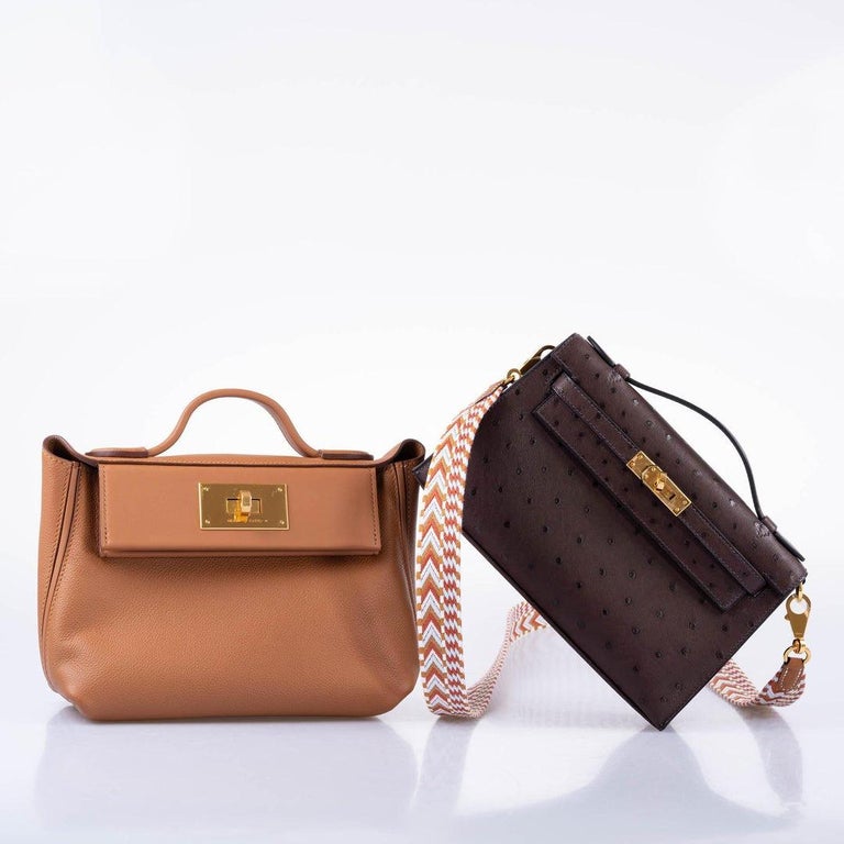 Hermès Hermès 24/24 21 Evercolor Swift Leather Handbag-Bleu Frence Gold  Hardware (Top Handle)
