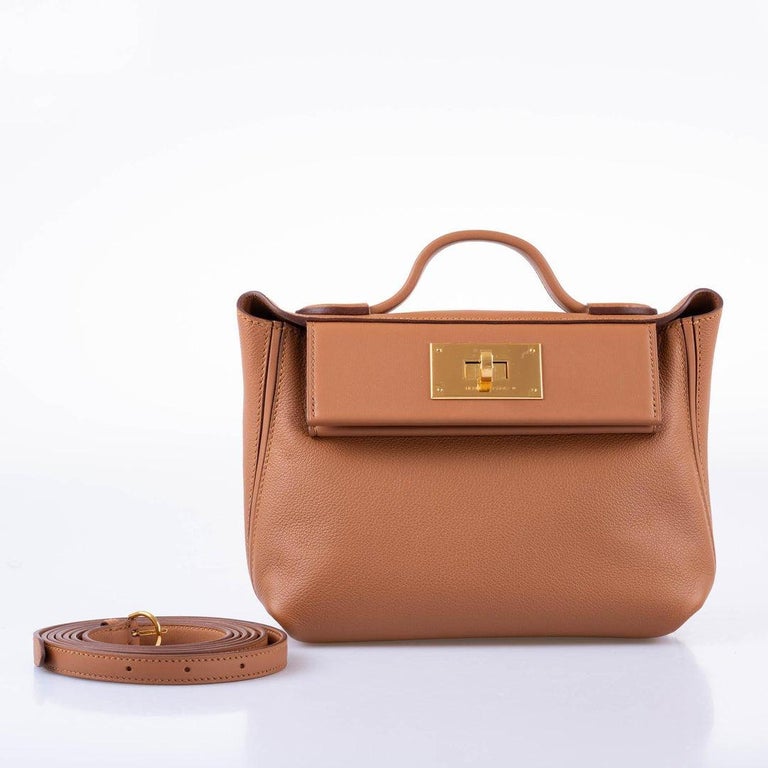 Hermès Hermès 24/24 21 Evercolor Swift Leather Handbag-Bleu Frence Gold  Hardware (Top Handle)