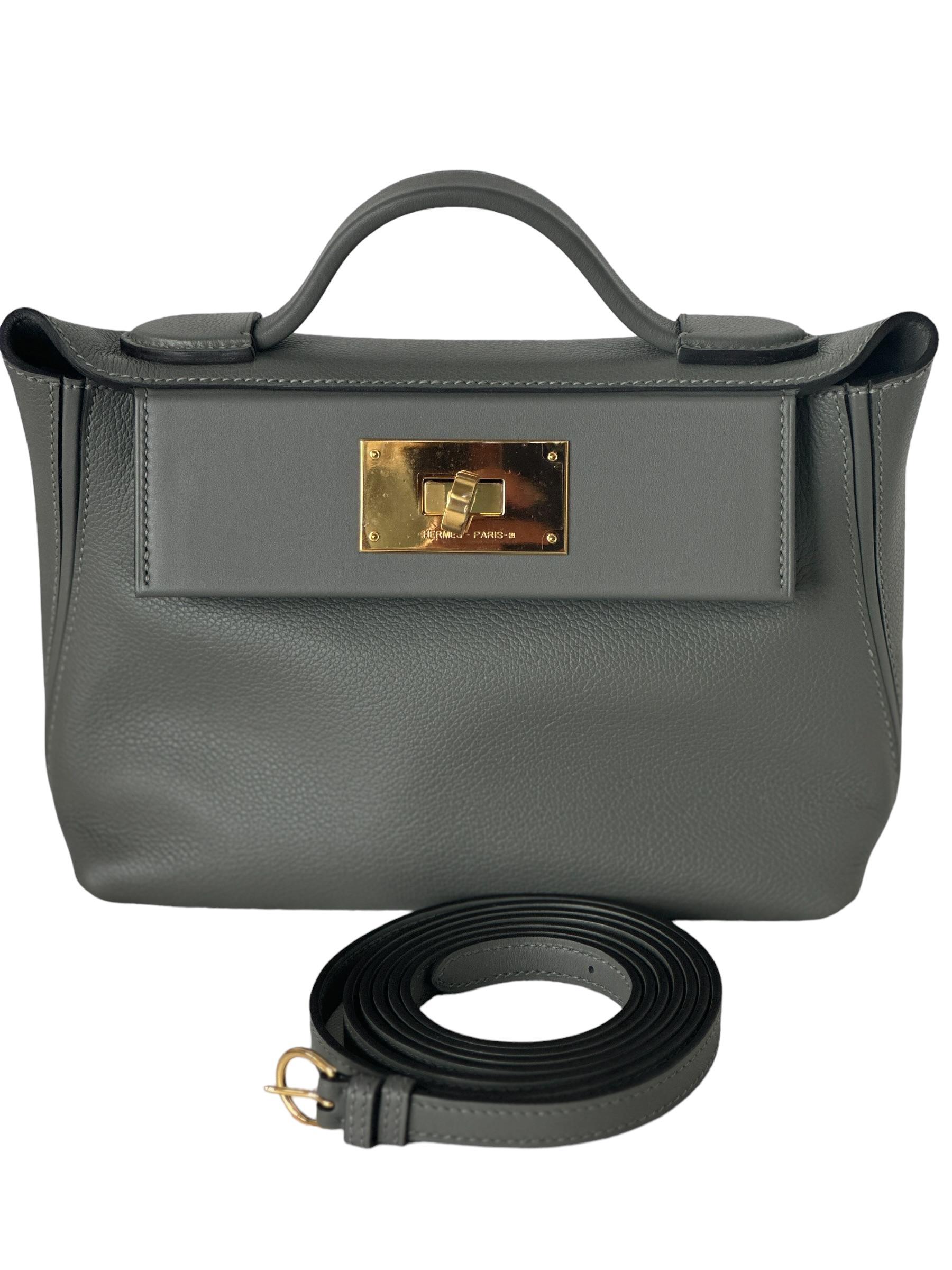 Hermes 24/24 21 Mini Bag Gris Meyer Evercolor / Swift Leather Gold Hardware 5