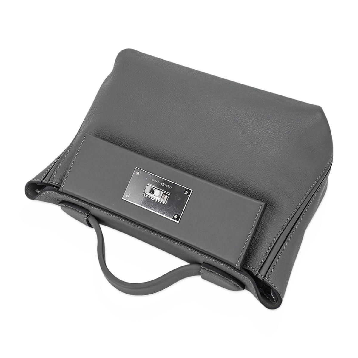 Gris Hermès - Mini sac 24/24 21 gris Meyer Evercolor/Swift en cuir avec accessoires en palladium en vente