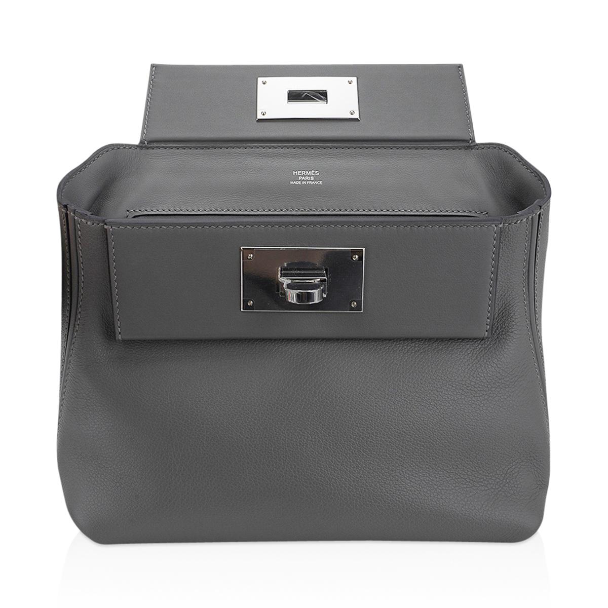 Hermès - Mini sac 24/24 21 gris Meyer Evercolor/Swift en cuir avec accessoires en palladium Neuf - En vente à Miami, FL