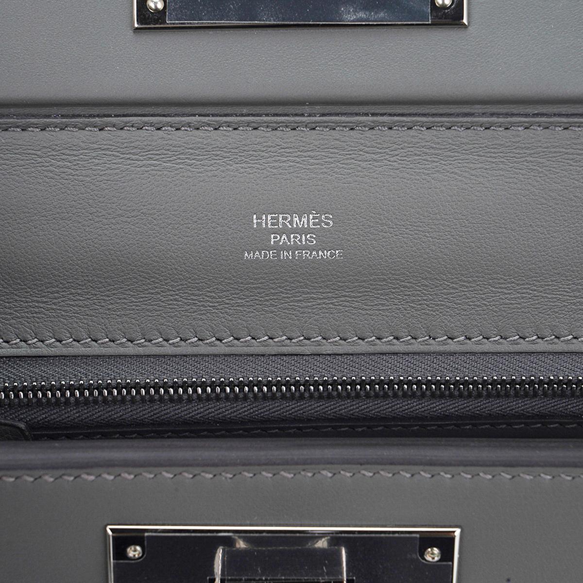 Hermès - Mini sac 24/24 21 gris Meyer Evercolor/Swift en cuir avec accessoires en palladium Pour femmes en vente