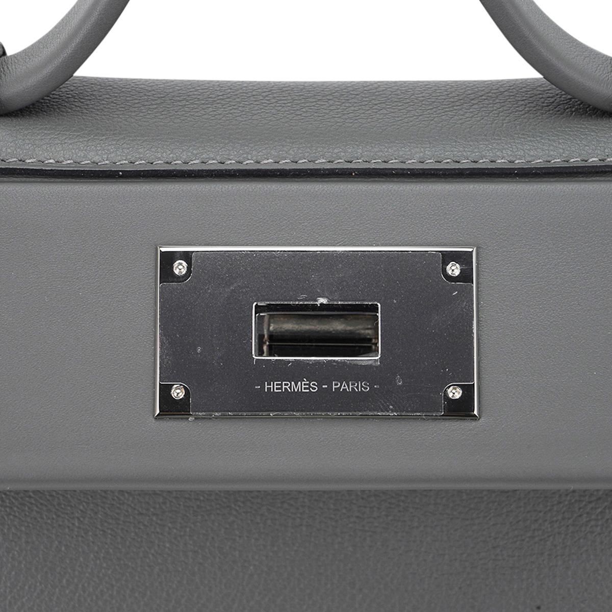 Hermès - Mini sac 24/24 21 gris Meyer Evercolor/Swift en cuir avec accessoires en palladium en vente 1