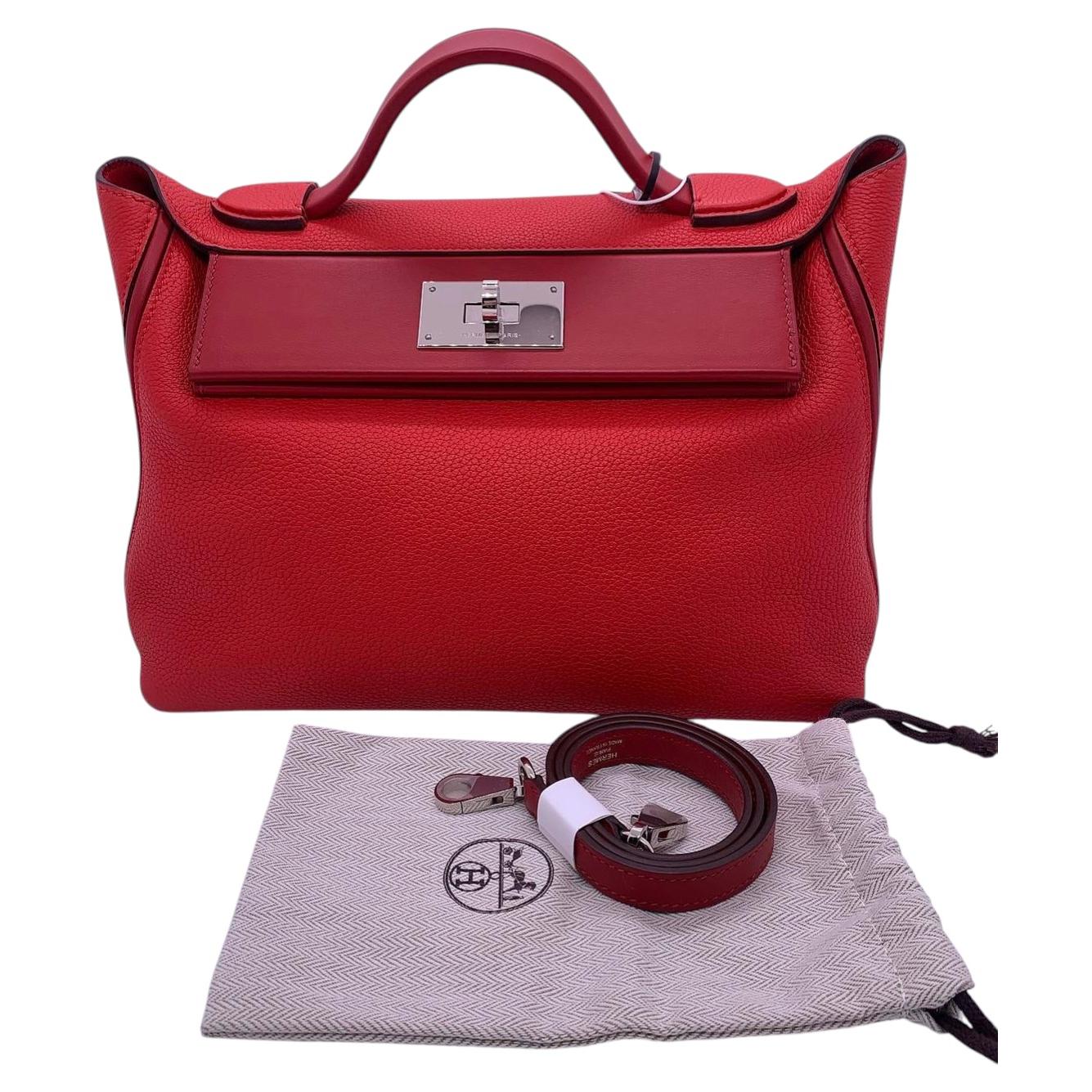 Hermes 24/24 29 Bag Togo Clemence Swift Leather Red Rouge Handbag D Stamp