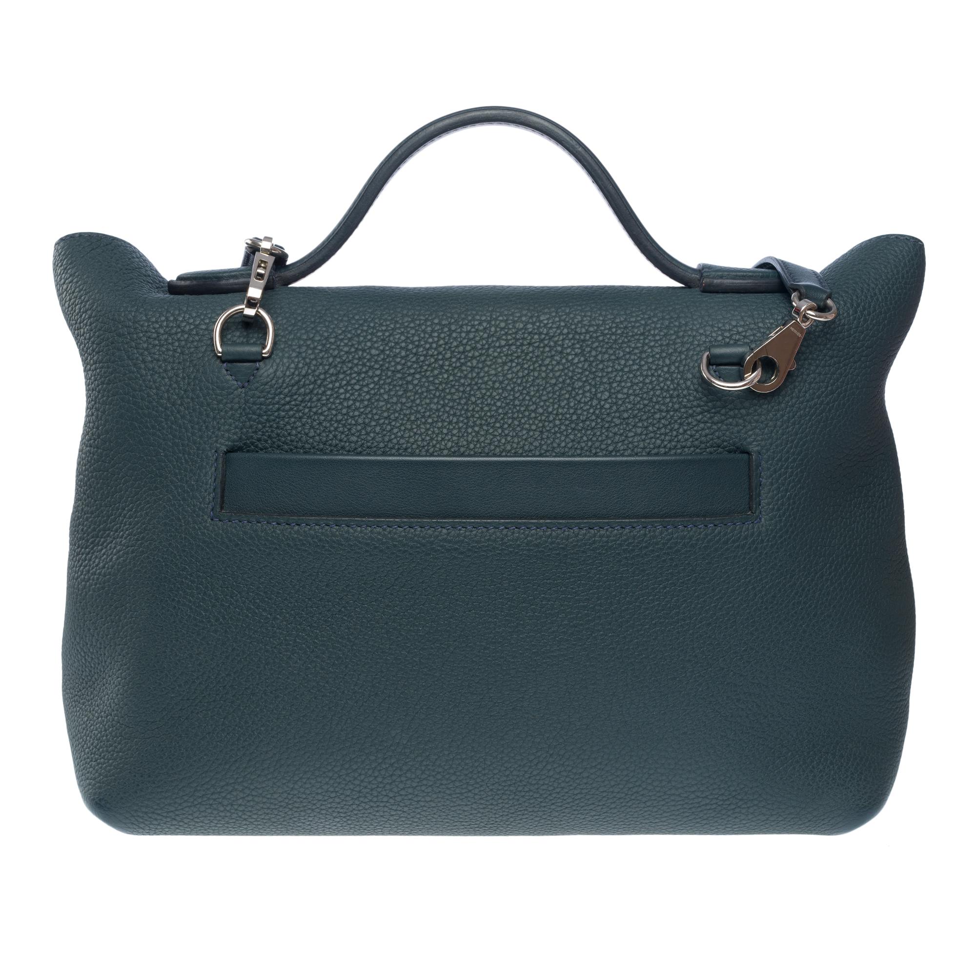 Black Hermès 24/24 handbag strap in Cyprès green togo leather, PHW For Sale
