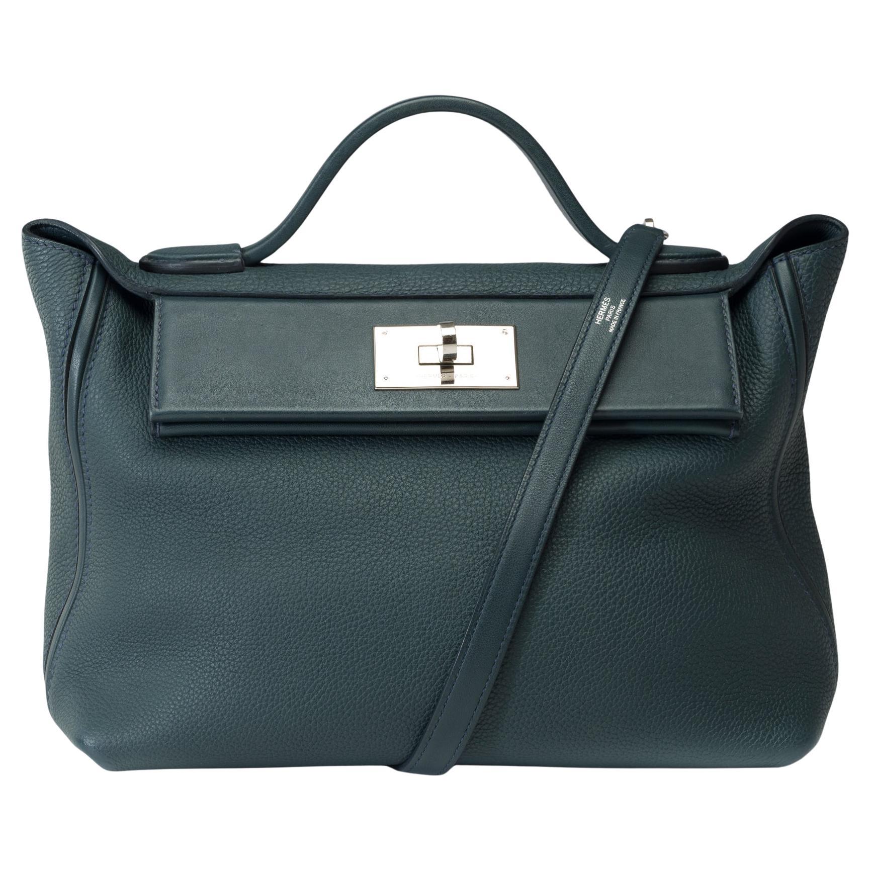 Hermès 24/24 handbag strap in Cyprès green togo leather, PHW For Sale