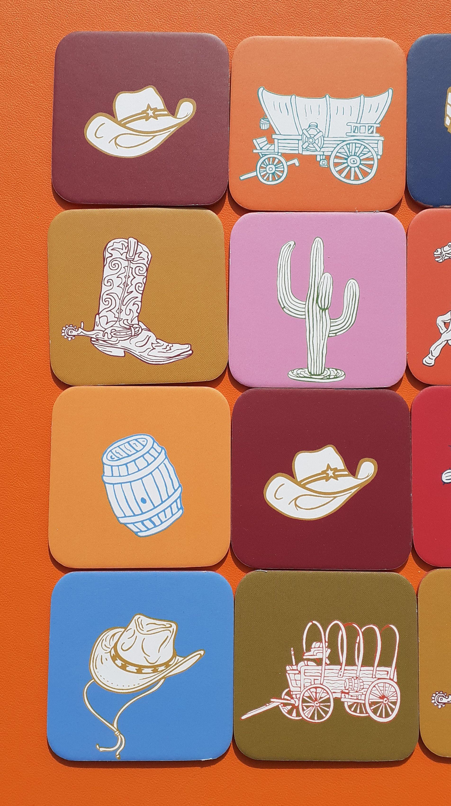 Beautiful Authentic Hermès Memory Game

Print: Texan spirit, Horse Riding theme, Western, Rodeo

Includes 12 pairs of cards, for a total of 24 cards

The same drawing is found on 2 cards, the objective being to find the pairs

Made of thick