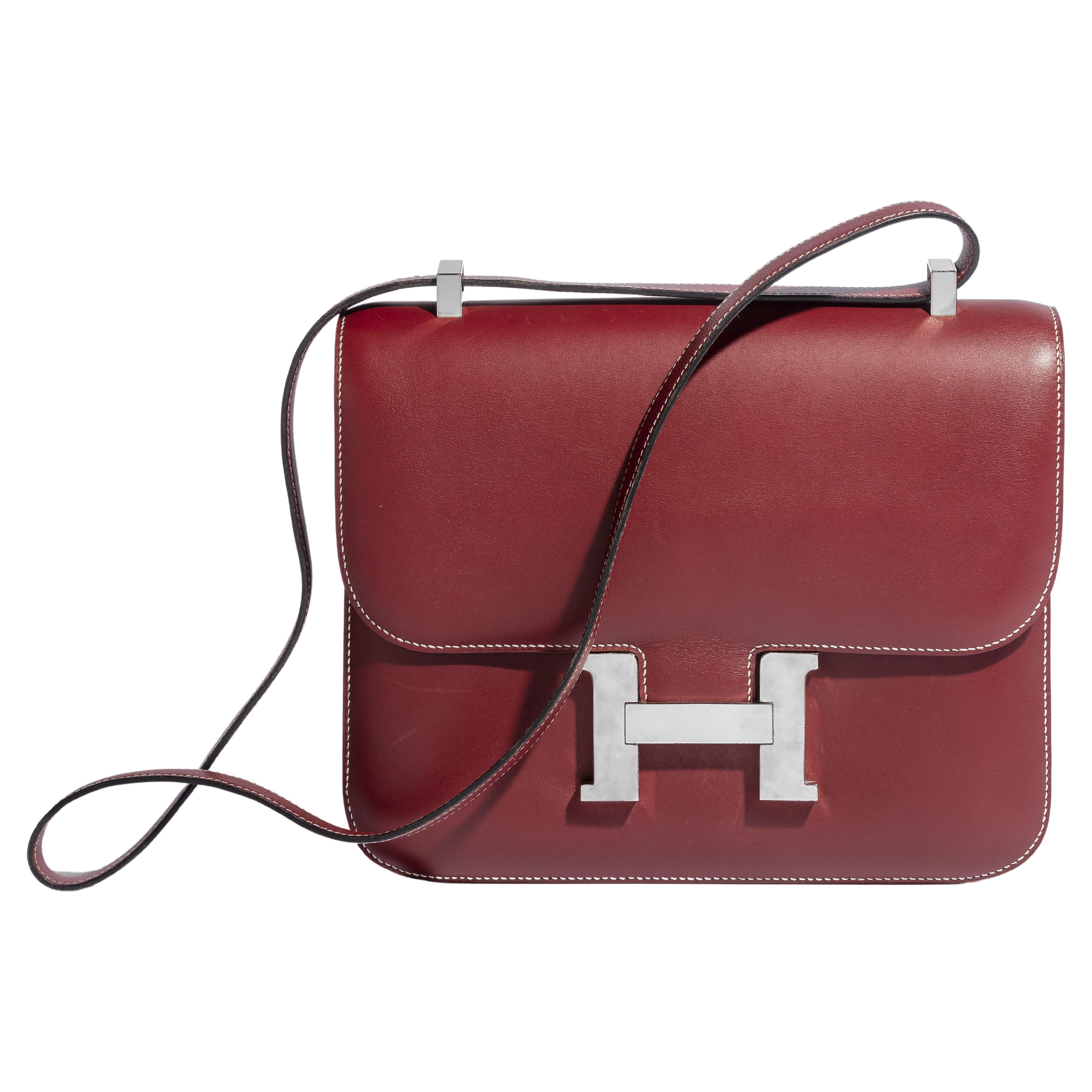 Hermès 24cm Burgundy Constance Barenia with Palladium Hardware For Sale