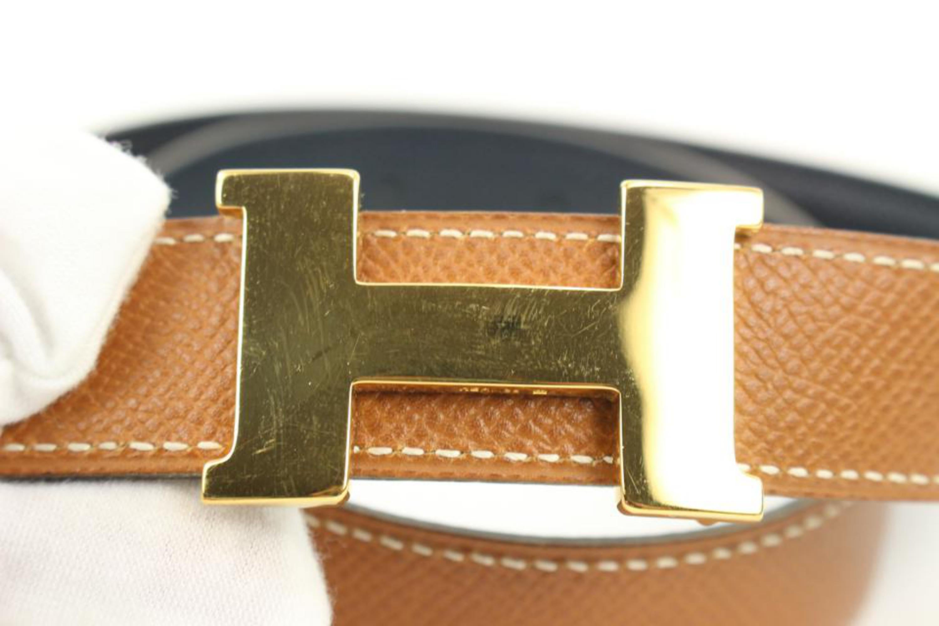 Hermès 24mm Brown x Navy Reveresible H Logo Belt Kit 55h128s For Sale 5