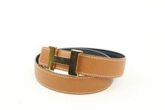 Hermès 24mm Brown x Navy Reveresible H Logo Belt Kit 55h128s