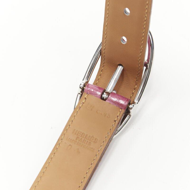 HERMES 24mm fuschia pink porosus scaled leather silver buckle belt FR80 1