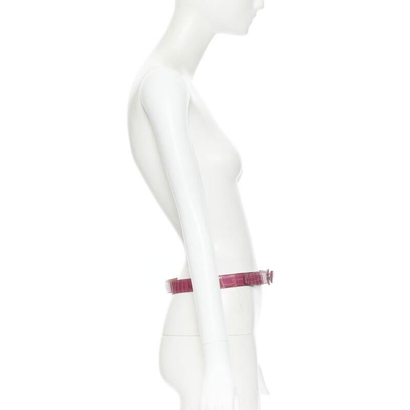 HERMES 24mm fuschia pink porosus scaled leather silver buckle belt FR80 For Sale 3