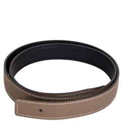HERMES 24mm Reversible Belt Strap 85 Etoupe Black Epsom Box