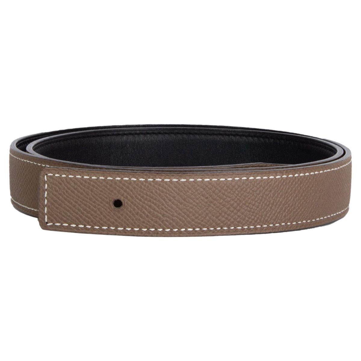 HERMES 24mm Reversible Belt Strap 85 Etoupe Black Epsom Box