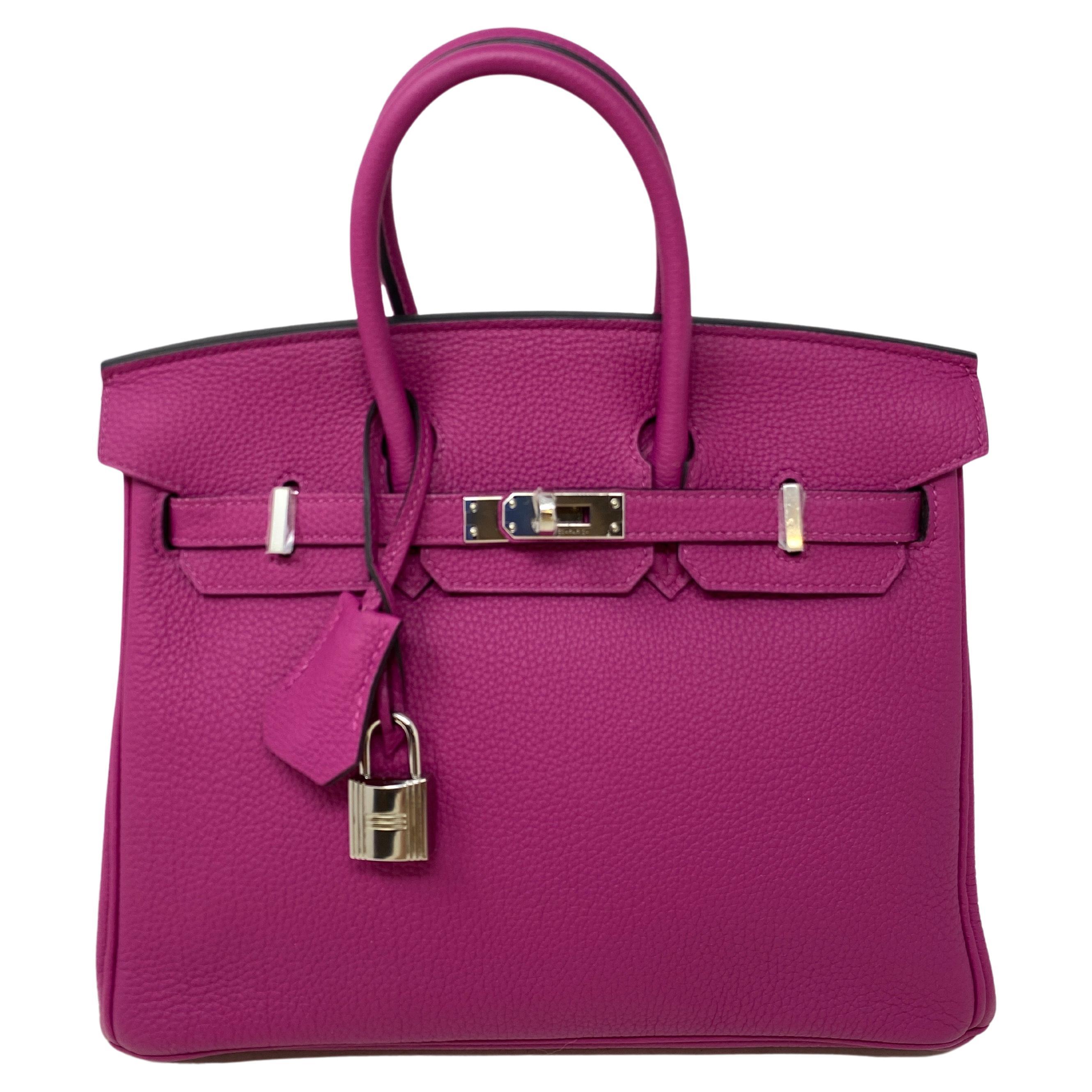 Hermes Birkin Handbag Rose Pourpre Swift with Palladium Hardware 25 For  Sale at 1stDibs