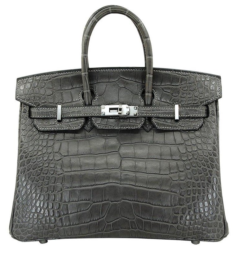 HERMES 25 cm Alligator Crocodile Graphite Birkin Bag For Sale at 1stDibs