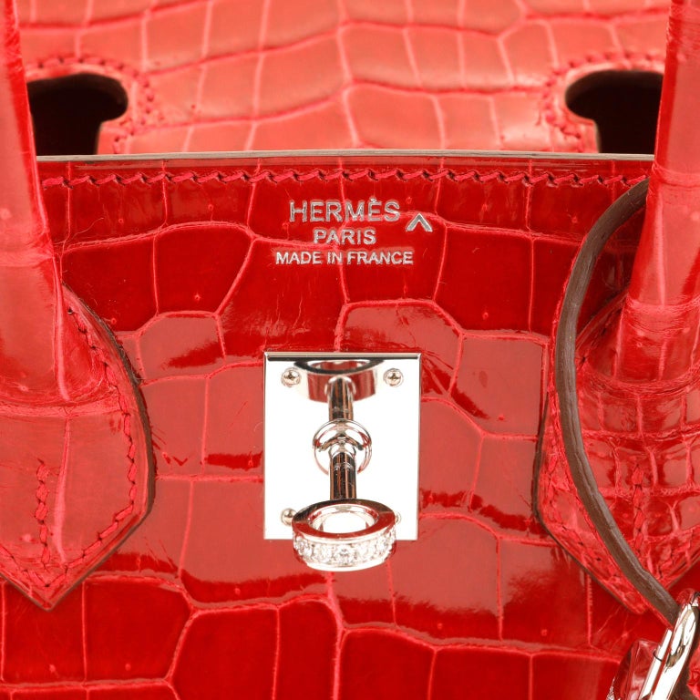 Hermès Birkin 25 Rouge de Coeur Shiny Porosus Crocodile 18K White