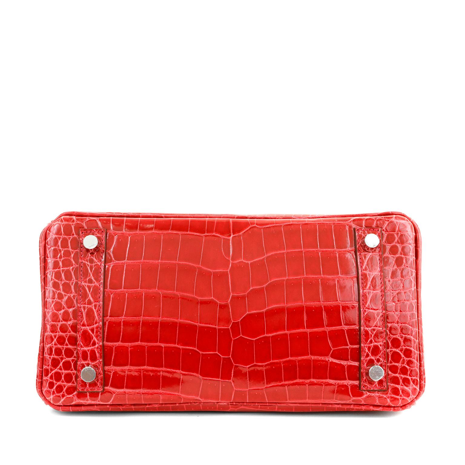 Hermès 25 cm Lipstick Red Porosus Crocodile Diamond Encrusted Birkin  4