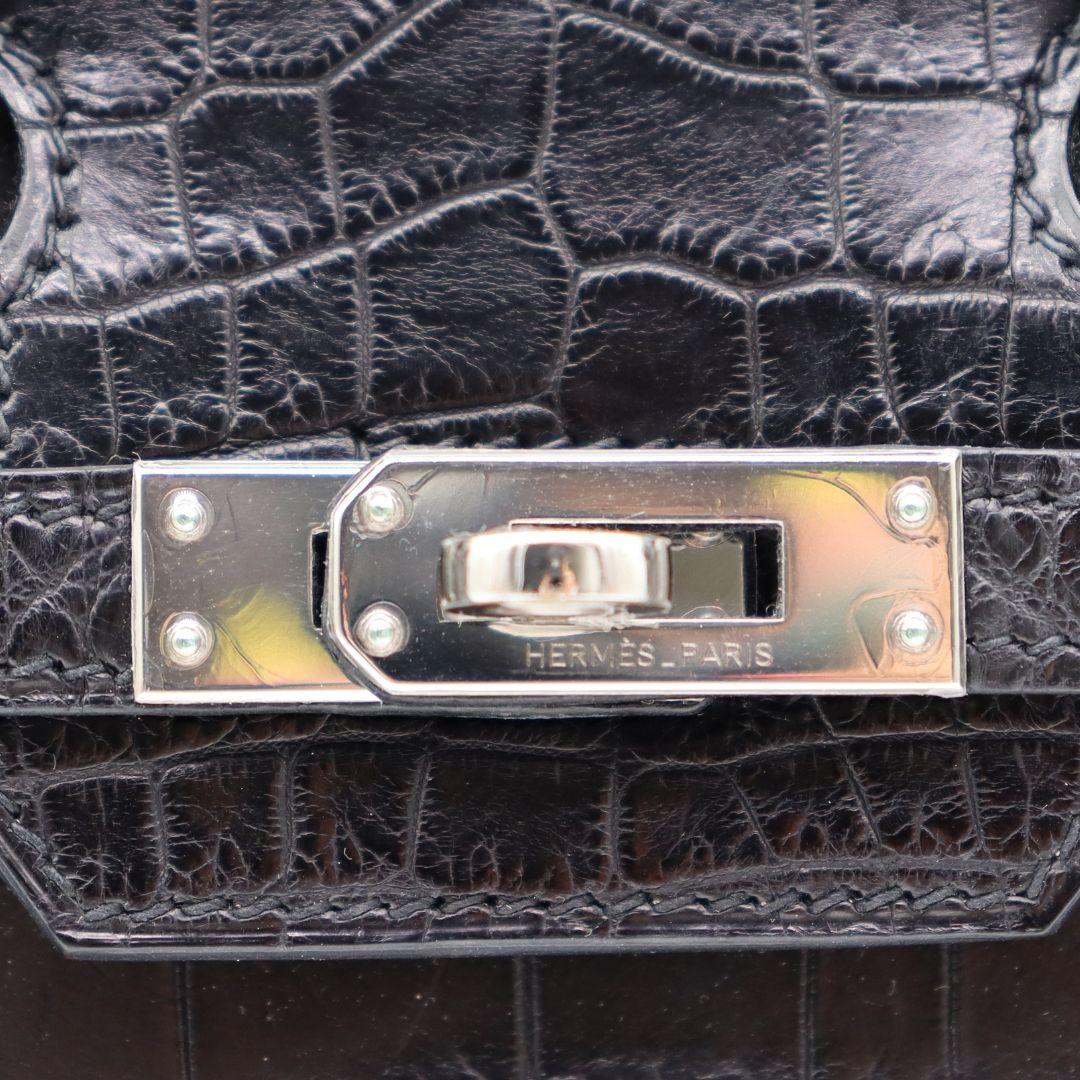 Hermès 25cm Birkin Black Matte Niloticus Crocodile Palladium Hardware For Sale 1
